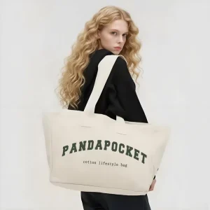 Plain Gift Shopping Zipper Custom Print logo Oversized Canvas Tote Bag Reusable extra Large Tote Shopping Bags with Pocket