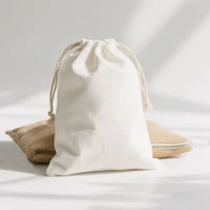 Plain White Cotton Bag Custom Sizes Recycled Natural Jute Cotton Drawstring Bag with Zip for Packaging