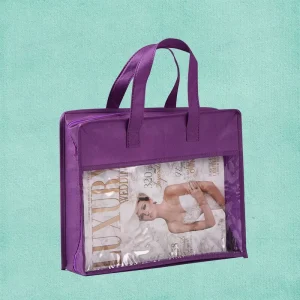 Portable Non Woven PVC Pillow Packaging Bag with Zipper and Handle Customized Printed for Quilt or Blanket