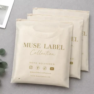Printed Logo Frosted Clothing Packaging Bags With Social Media Icon Printing For Luxury Boutique Packaging Store Ready