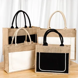 Printed Shopping Clothes Packaging Bag Grocery Daily Casual Gym Custom Tote Jute Bag