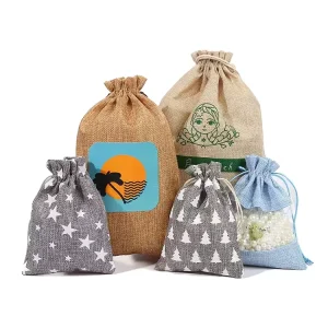 Promotional Custom Burlap Bags 7X9 9X12 10X14 10X15 13X18 15X20 Cm Jute Drawstring Bag Gift Pouch