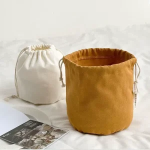 Recyclable Canvas Cotton Drawstring Bags with Custom Logo Round Bottom Gift & Crafts Packaging for Textile Products