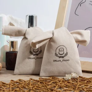 Recyclable Cotton Linen Tie Pouches with Custom Logo Wedding Party Textile Gift Packaging Bag