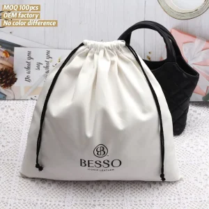 Recyclable Cotton Twill Clothes Packaging Bag With Tie Large Custom Logo Printed Pillow Dust Cotton Envelope Pouch
