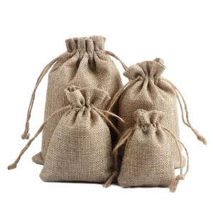 Recyclable Customized High Quality Gunny Sack Bag for Gift Jewelry Cocoa Beans Jute Hessian Jute Drawstring Pouches