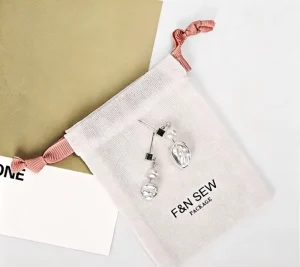 Recyclable Drawstring Jewelry Bag Small Cotton Canvas Earring and Necklace Pouch for Textile Packaging and Gifts