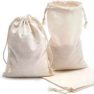 Recyclable Natural Raw Cotton Drawstring Bags Multi-Size Customizable Eco-Friendly Pouches for Gift Jewelry Packaging