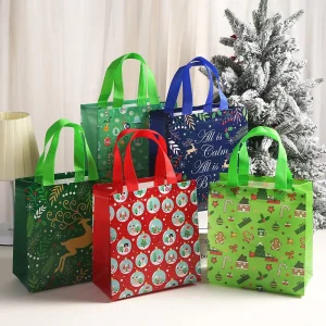 Recyclable Non Woven Bags with Winter Scene Illustration for Clothing Socks Fur Packaging Christmas Souvenir or Tourist Gift