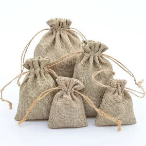 Recyclable Printed Jute Burlap Drawstring Bags with Customizable Packaging for Dustproof Rice and Food Storage