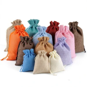 Recyclable & Reusable Linen Jute Drawstring Pouch Bag Handmade Jewelry Christmas Gift Packaging