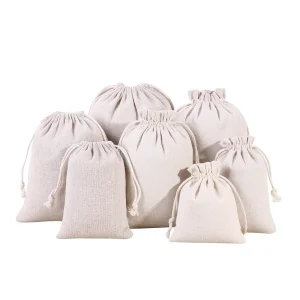 Recycle Muslin Cotton Canvas Fabric Gift Packaging Pouch Flat Bottom Organic Soft Cotton Drawstring Bag with Custom logo
