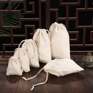 Recycle Organic Cotton Small Canvas Hemp Fabric Gift Drawstring Dust Bag Jewelry Packaging For Shopping