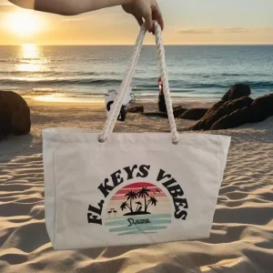 Recycled Canvas Long Rope Handle Zipper Closure New Style Customized Logo Extra Large Blank Cotton Shopping Tote Gift Beach Bag