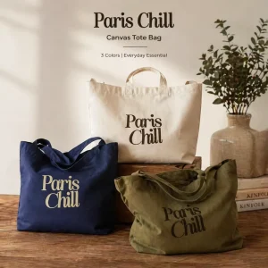 Recycled Canvas Tote Handbag with Custom Logo Fashion Tote Bag with Long Handle and Zipper
