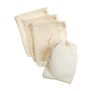 Reusable 100% Cotton Tea Bags Small Customized Drawstring Pouch Organic Produce Muslin Bag for Packing With Logo Print