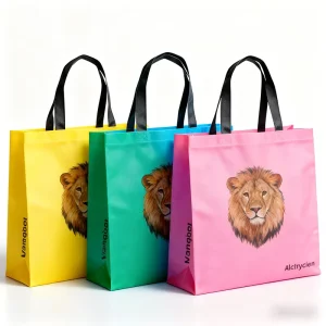Reusable Biodegradable Eco Laminated Non Woven Shopping Tote Bag Curved Corners PP Custom Exhibition