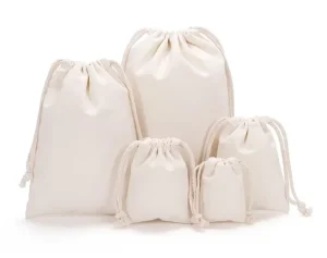 Reusable Cotton Gift Packaging Drawstring Cloth Storage Bags With Printed Brand Logo