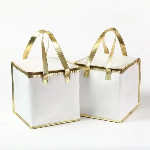 Reusable Food Storage Non woven Fabric Foil Insulated Sandwich Cake Bag with Waterproof Oil Resistant Handles for Hot Cold Use