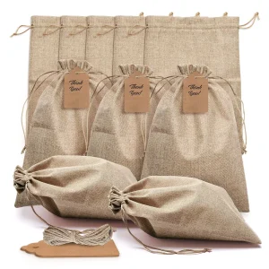 Reusable Jute Cotton Linen Drawstring Gift Bag Burlap Packing Pouches Storage Bags for Packaging
