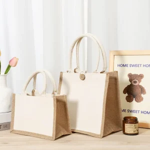 Reusable Jute Tote Bag Custom Logo Printed Grocery Shopping Bag with Handle Eco friendly Durable