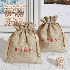 Reusable Natural Jute Drawstring Gift Bag Custom Logo Printed Small Linen Burlap Jute Sack Bag for Christmas Party Candy