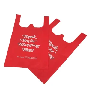 Reusable Non Woven Supermarket Security Take Away Bags Large Foldable T shirt Bag Custom Logo Lightweight Shopping