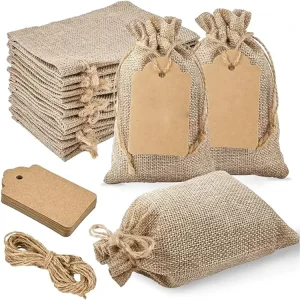 Reusable Small Linen Pouch Burlap Jute Shopping Bag Eco friendly Jute Drawstring Gift Bag With Custom Printed Logo