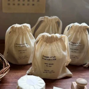 Screen Printed Logo Small MOQ Premium Durable Eco Friendly Cotton Drawstring Bag for Gifts Packaging Daily Storage