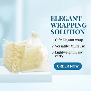 Sheer Beige Recyclable Fishnet Organza Pouch Drawstring Organza Bag for Wedding Party Favors Other Textile Packaging