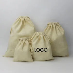 Shopping Grocery Packaging Reusable Handled Muslin Cotton Drawstring Bags with Custom Printed Logo Medium Size