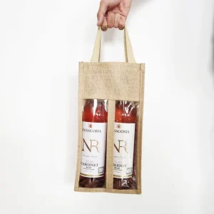 Single Jute Handbag Burlap Wine Bottle Bag with Drawstring Rope Handle 16*35cm for Gift Packaging