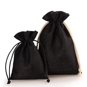 Small Black Drawstring Jute Bag Custom with logo Jewelry Packaging Burlap Jute Bags