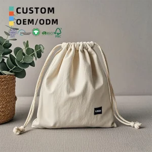 Small Muslin Cotton Drawstring Gift Bags Custom Printed Logo Jewelry Pouch Sachet