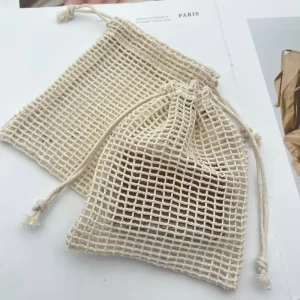 Small Recyclable Cotton Mesh Bag With Drawstring Cotton Packaging Net Bag