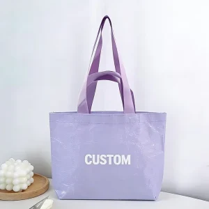 Solid Purple PP Woven Eco friendly Recyclable Tote Bag Zipper Closure Custom Logo Printed Laminated Waterproof Reusable Shopping
