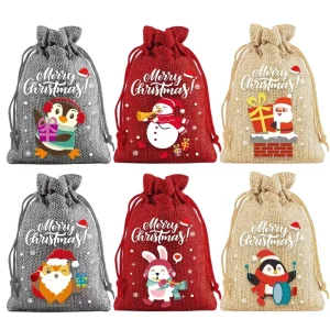 Stock Ready Recyclable Luxury Eco Friendly Durable Christmas Jute Drawstring Bags Satin Lining Customizable Bulk Gift Packaging
