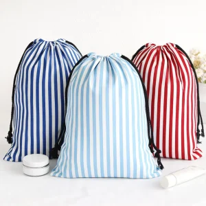Striped Cotton Canvas Drawstring Bag with Logo Printing Gift Packaging Pouch Dust-proof Bag Large Capacity Bag