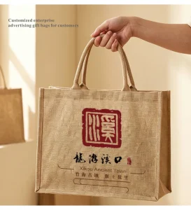 Stronger Durable Jute Tote Bag with Handle Huge Capacity Portable Customized Logo for Packaging Shopping Grocery