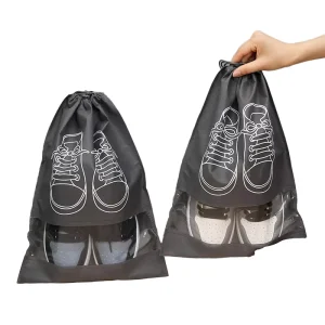 Sunshine Portable Non Woven Travel Shoe Storage Bag White Non Woven Dust Bags with Transparent Window for Daily Travel Bag