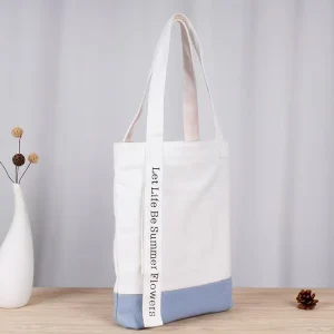 Supplier Hand Carry Travel Cotton Tote Bag High Quality Custom Clothing Packaging Blue And White Canvas Shopping Bag With Handle