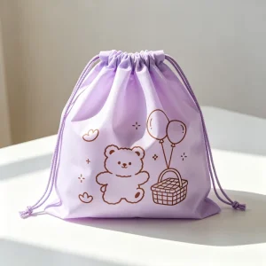 Tear Resistant Non Woven Cartoon SimpleDrawstring Organizer Bags Recyclable Custom Logo Clothing Packaging Pouches
