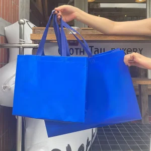 Thickened Blue Laser Non Woven Biodegradable Tote Bag for Clothing Store Supermarket Gift Shopping Packaging with Custom Logo
