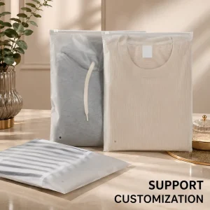 Transparent Plastic Zipper Bag for Clothing Custom Logo Print Clear Poly Garment Packaging Bags with Handle for Shirt Wrap