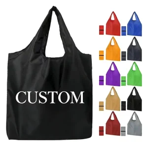 Ujoy Gift Washable Lightweight Polyester Custom Folding Tote Bag Portable Eco friendly Reusable Expandable Shopping Bag