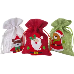 Various Christmas Pattern Linen Mesh Gift Bag for Textile Packaging