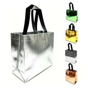 Waterproof Solid Glossy Customized Reusable Luxury Metallic Laminated Non Woven Hand Bag for Clothing Boutique Packaging