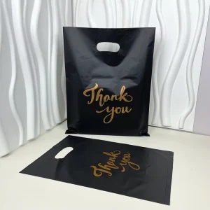 Yiwu Factory Cross Border Black Plastic Gift Bags Four Finger Flat Pocket Clothing Shopping Bags Thank You Bags