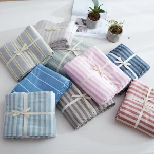 100% Cotton Jersey Bedding Set Duvet Cover Pillow Case Striped Bed Sheet Set