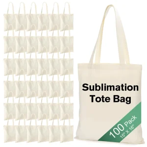 100 Pack Plain Canvas Tote Bags Bulk Blank Shopping Reusable Grocery Bags for DIY Gift Sublimation Canvas Beach Bag